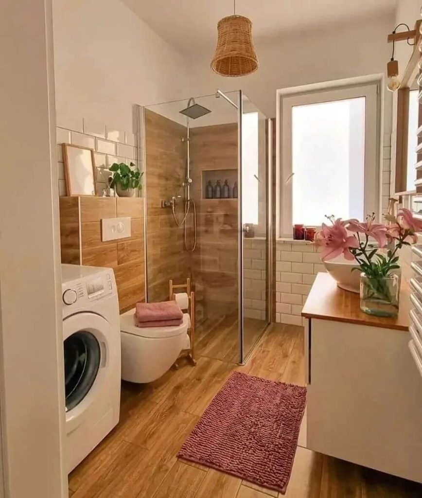 Boho Chic Bathroom with Warm Wood Accents