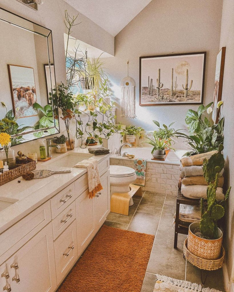 Boho Bathroom with Indoor Garden Touch