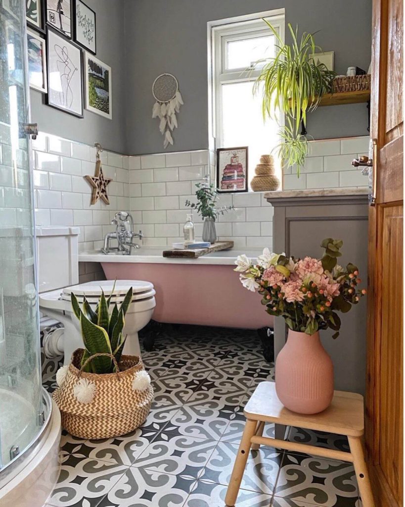 Charming Boho Bathroom with Pink Accents