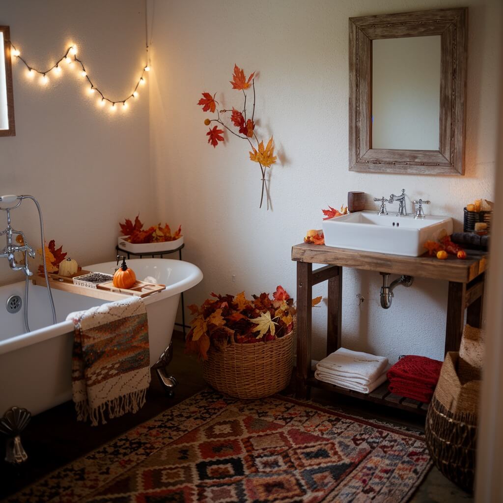 Autumn-Themed Boho Bathroom Decor