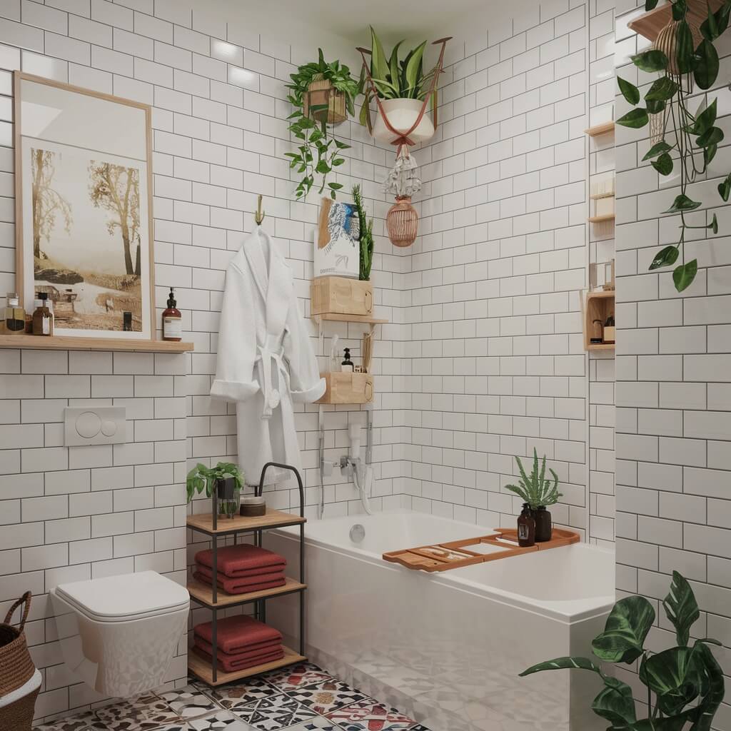 Fresh and Bright Boho Bathroom with Plant Decor