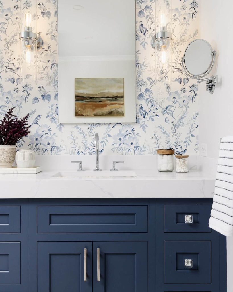 19. Navy Contrast with Botanical Whimsy