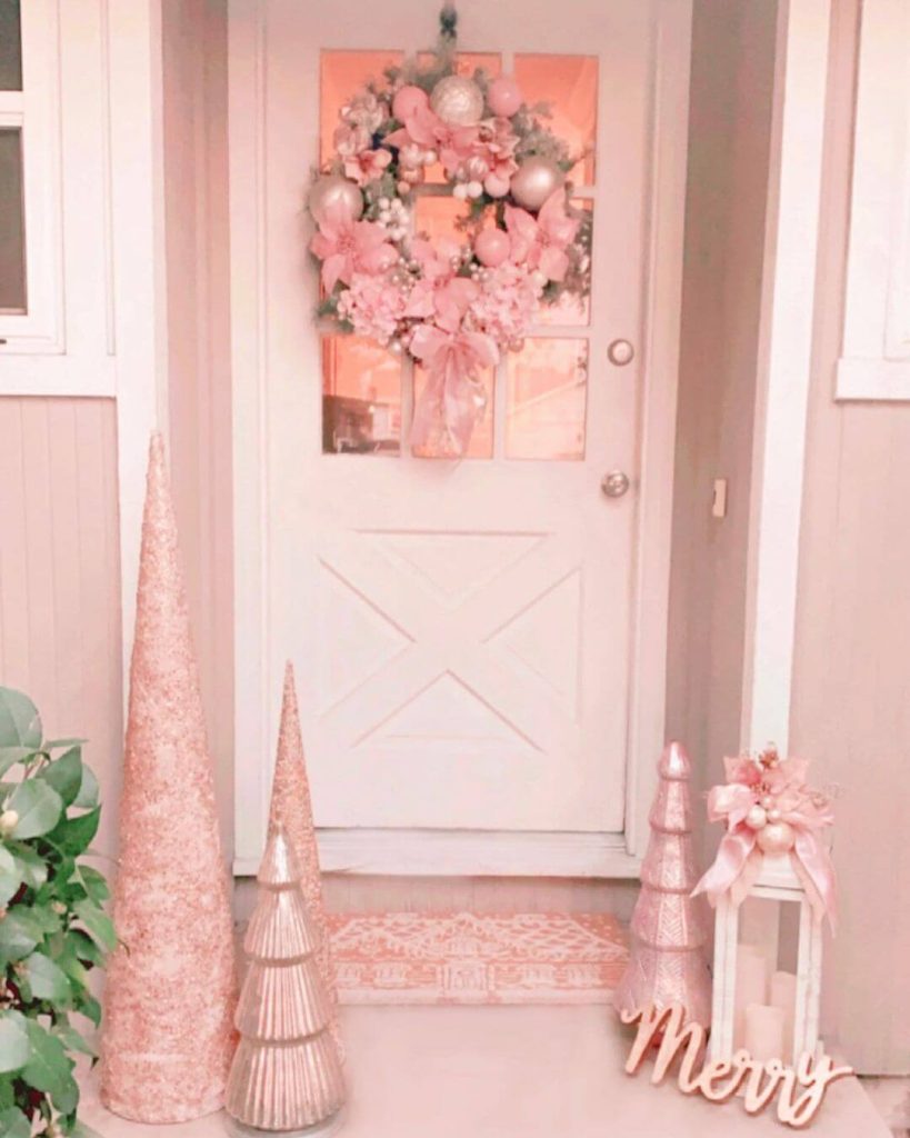 Blush Pink Christmas Entrance with Pastel Wreath