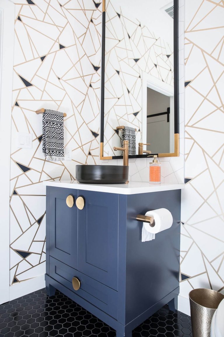 Bold Geometric Style with Blue Vanity