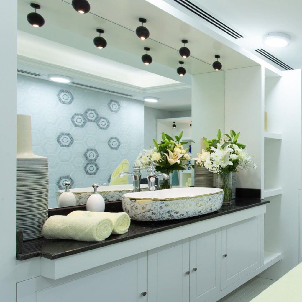 Botanical Bathroom Counter with Unique Vessel Sink