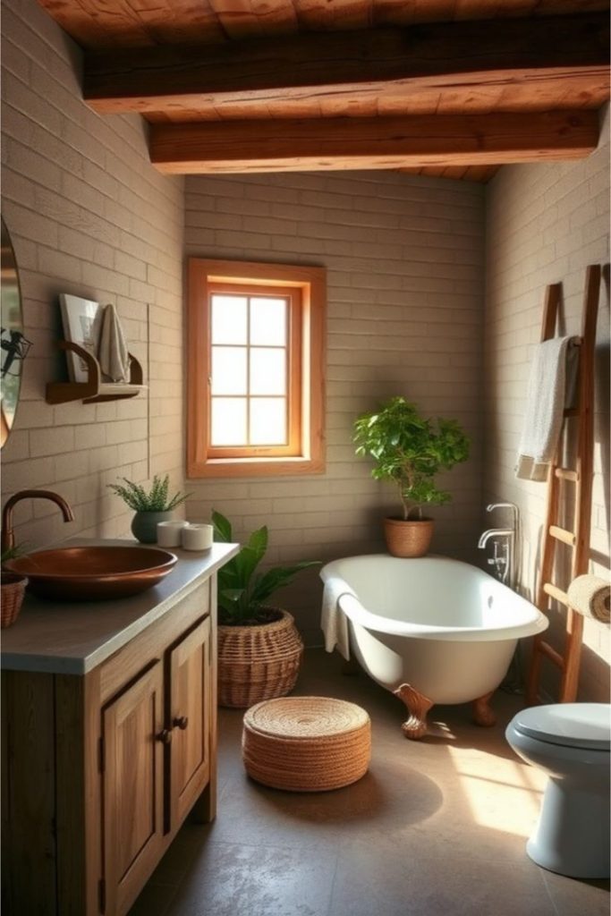 Bright Rustic Bathroom with Vintage Tub