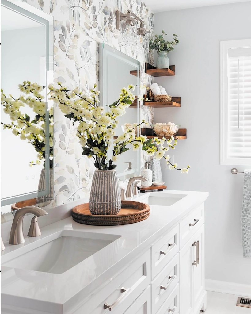 Bright White Vanity with Floral Accents