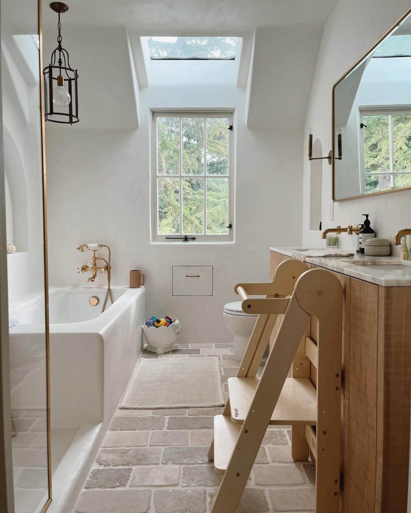 Bright and Airy Kids Bathroom with Natural Light