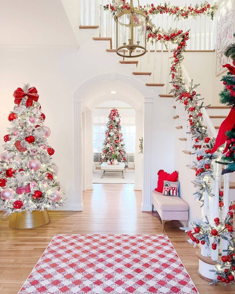 Bright and Cheerful Red & White Christmas Foyer