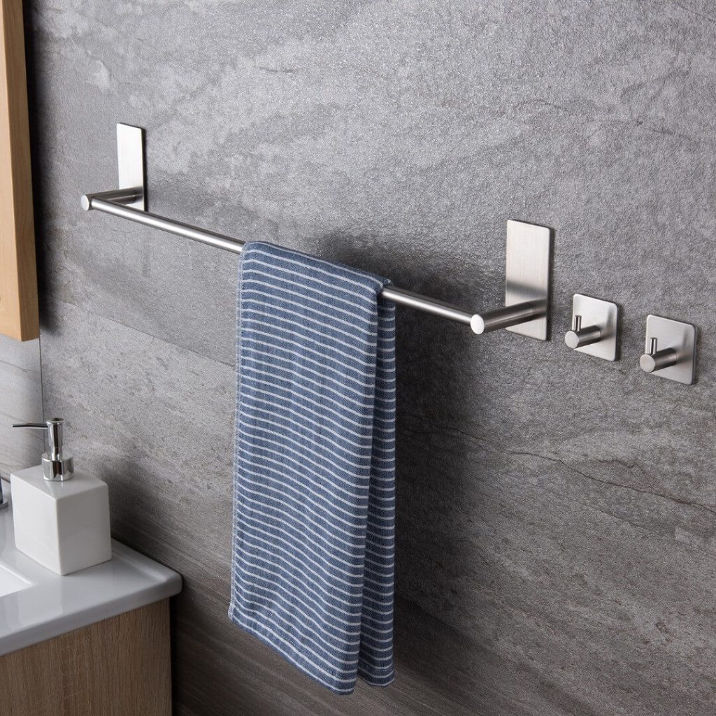 Brushed Stainless Steel Towel Bar with Hooks