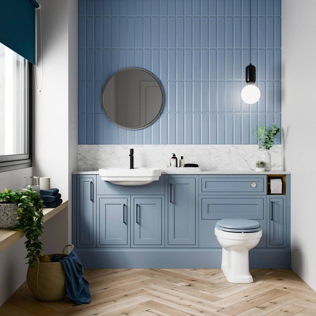 Classic Blue Bathroom with Contemporary Flair