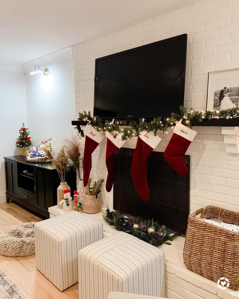 Classic Christmas Stocking Display with Garland