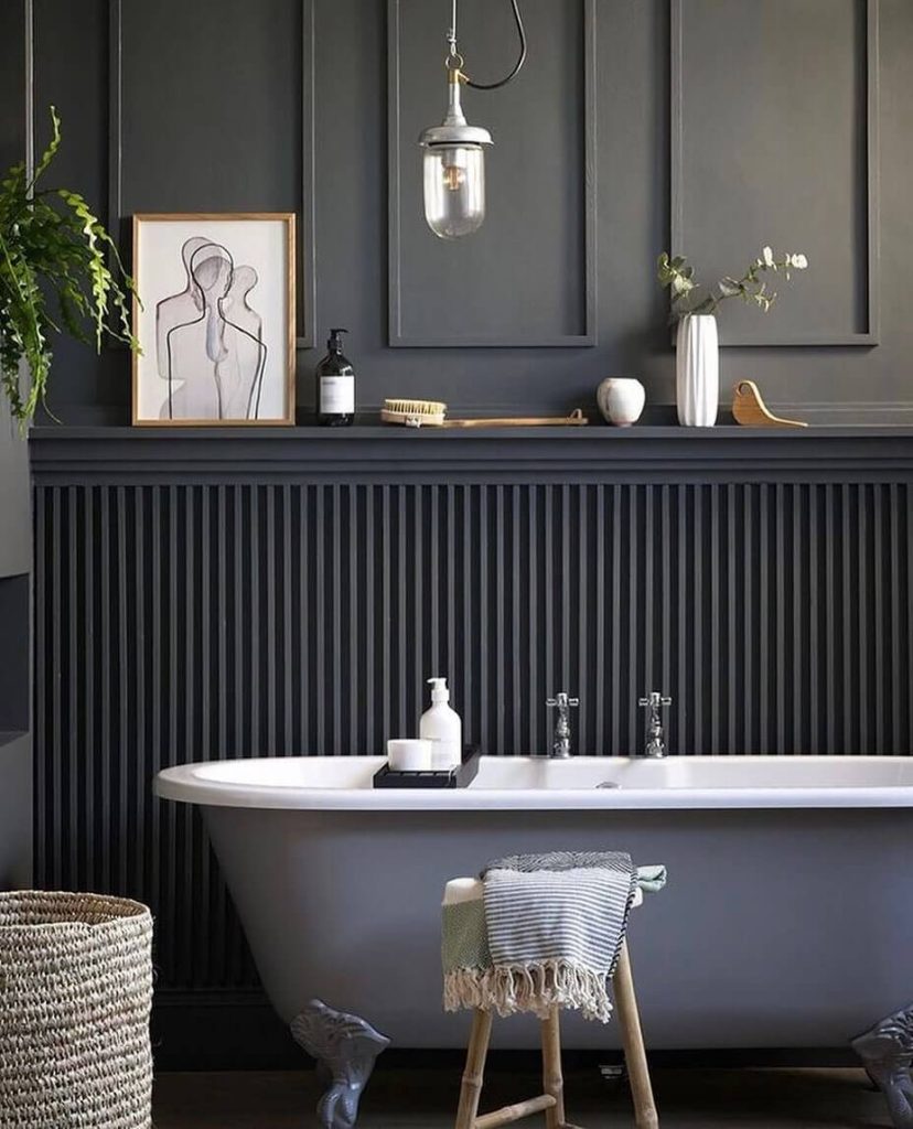 Classic Freestanding Bathtub with Dark Paneling