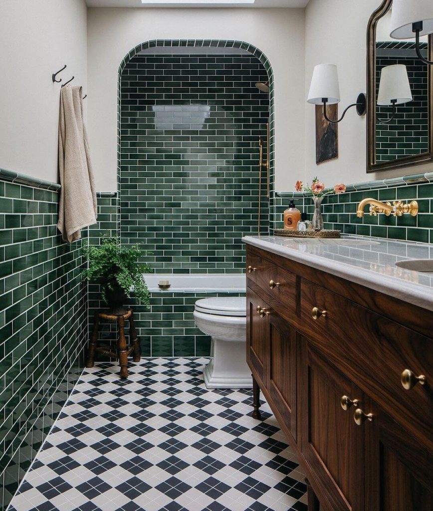 Classic Green and White Bathroom with Vintage Flair