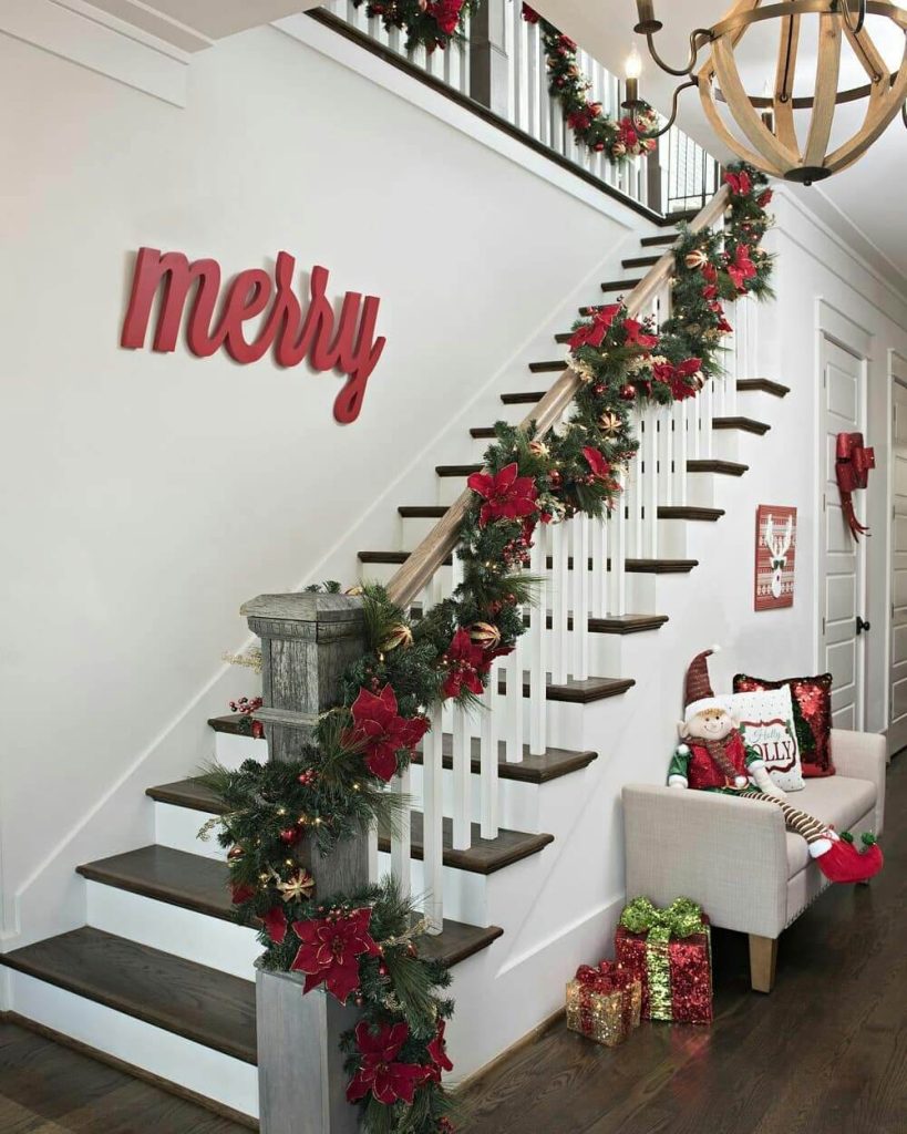 Classic Red and Green Christmas Staircase