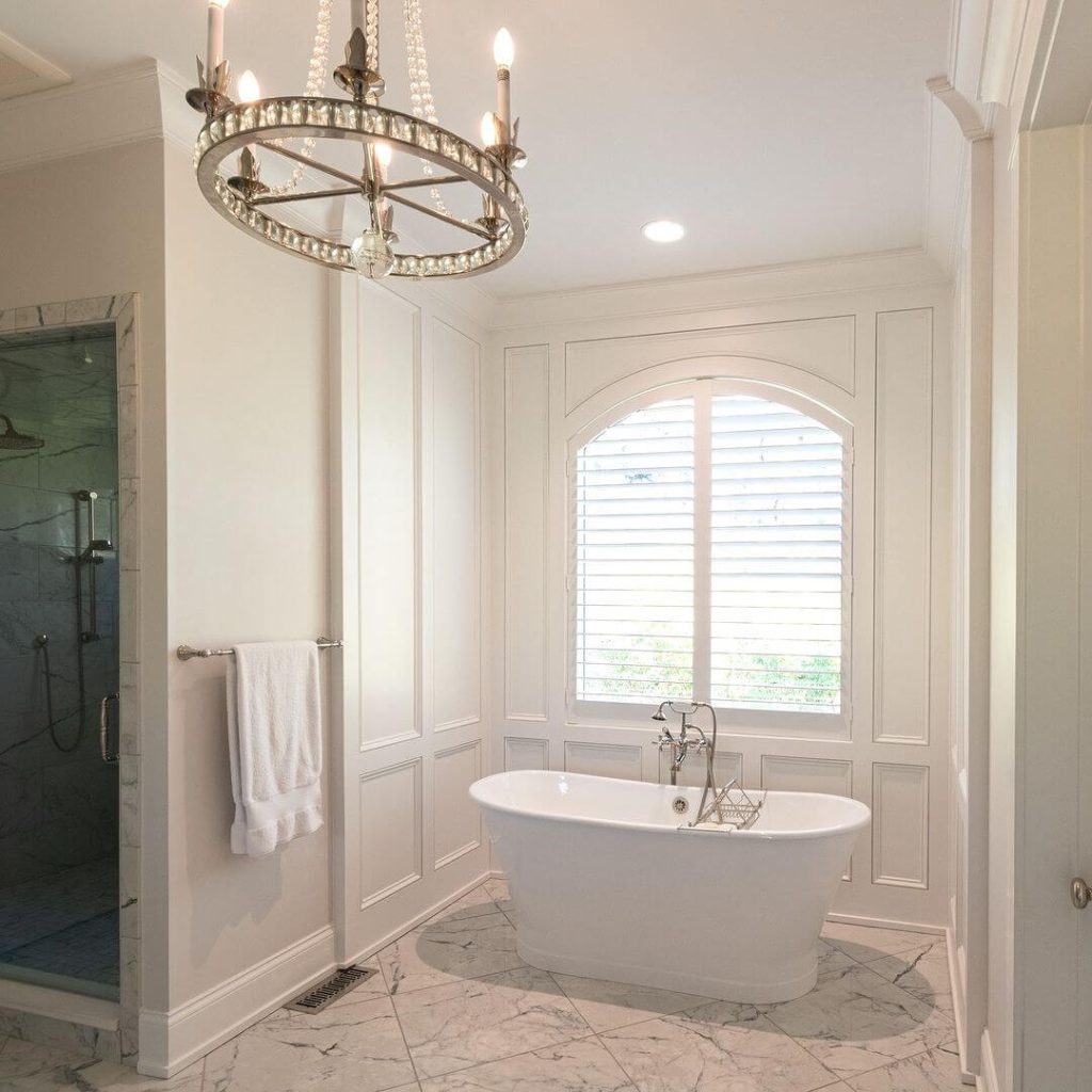 Classic White Panel Wainscoting in a Spa-Like Bathroom