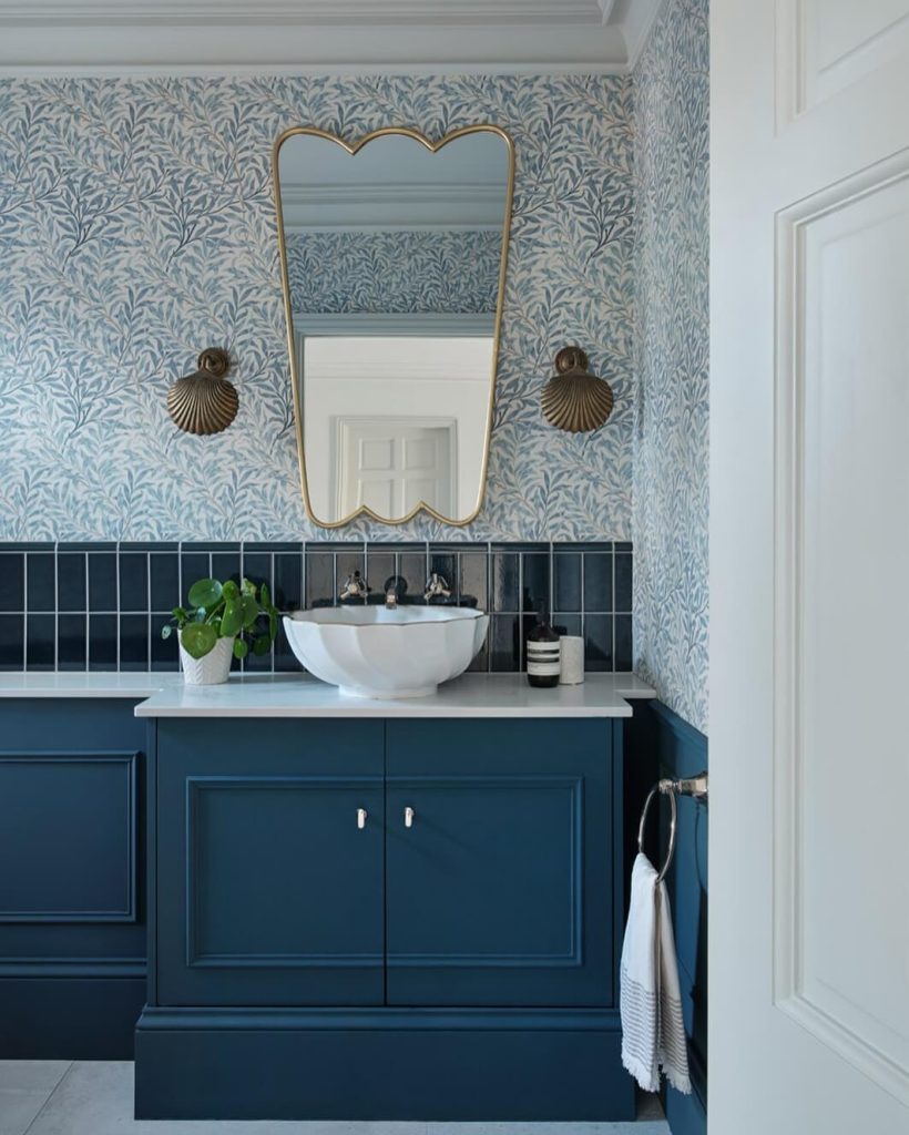 Coastal Style Blue Vanity with White Countertop