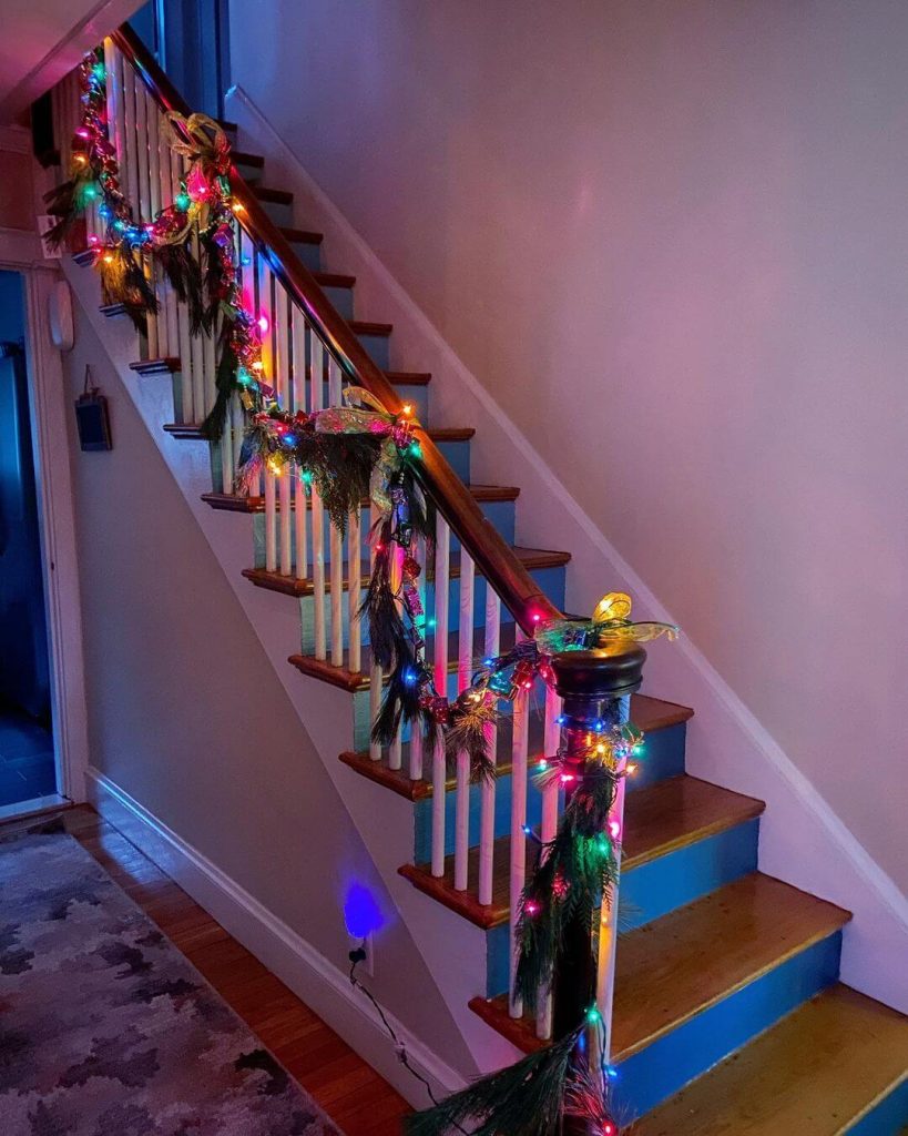 Colorful Christmas Garland with Multicolored Lights