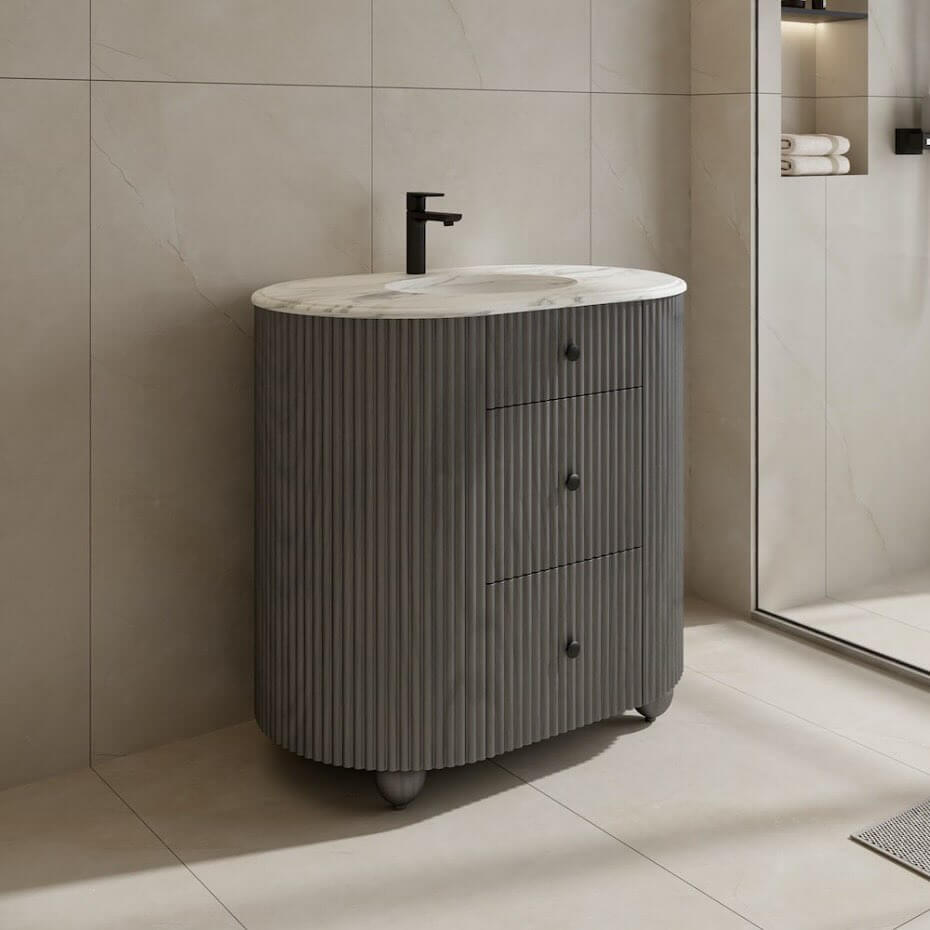 Compact Curved Vanity in Matte Gray