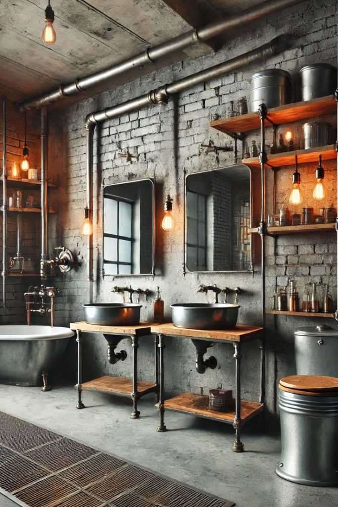 Concrete and Metal Industrial Bathroom