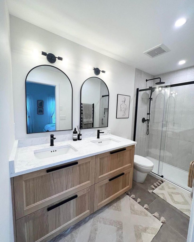 Contemporary Double Vanity with Black Accents