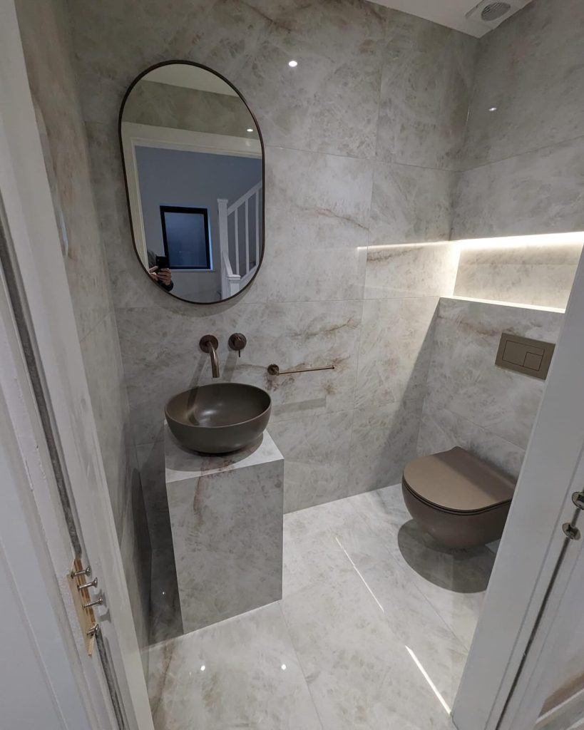 Contemporary Grey Powder Room Design