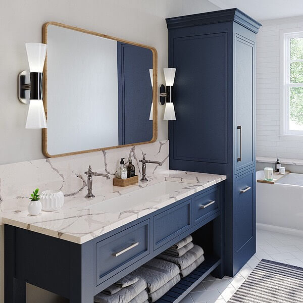 Contemporary Navy and Marble Bathroom Counter