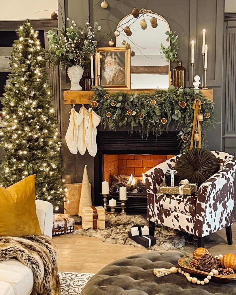 Cozy Black and Gold Christmas Mantel