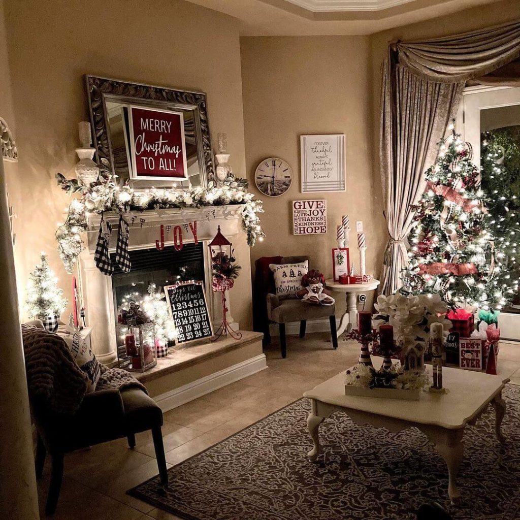 Cozy Christmas Corner with Fireplace and Stockings