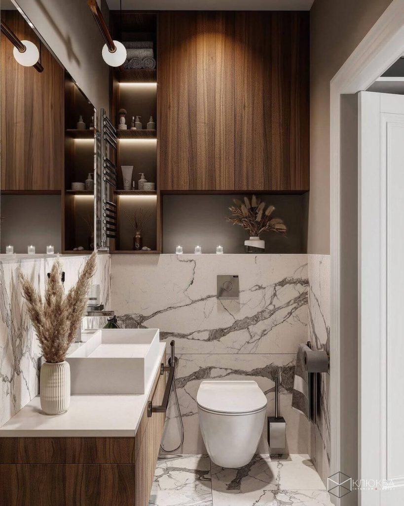 Cozy and Contemporary Guest Bathroom with Wooden Accents