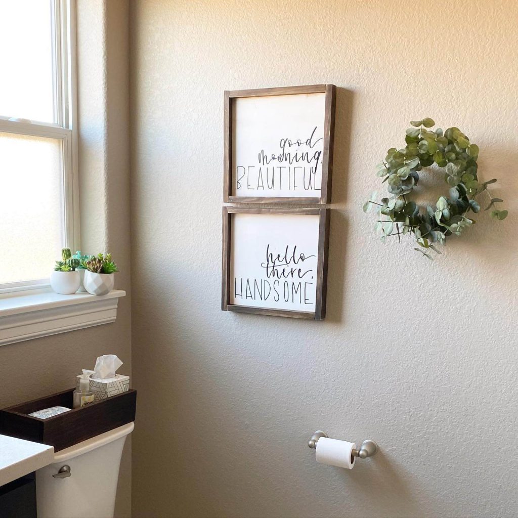 Cozy and Personal Bathroom Wall Art with Greeting Texts