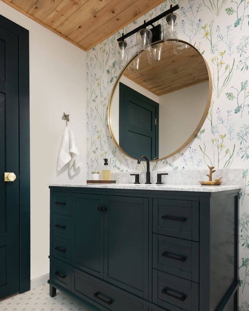 Dark Green Vanity with Botanical Accents