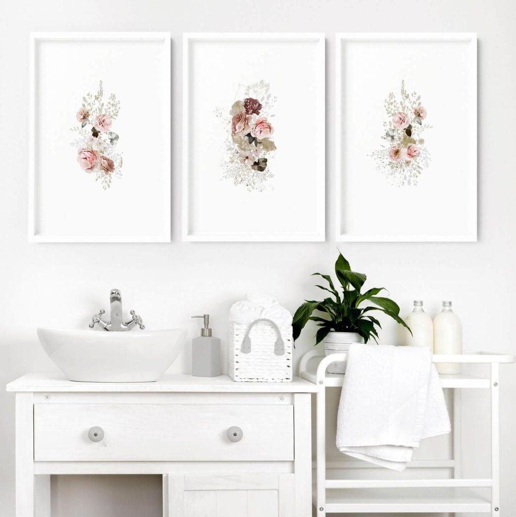 Delicate Floral Wall Art Above Sink