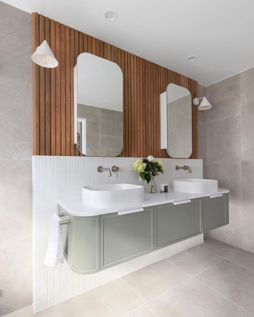 Double Sink Vanity with Wood Paneling