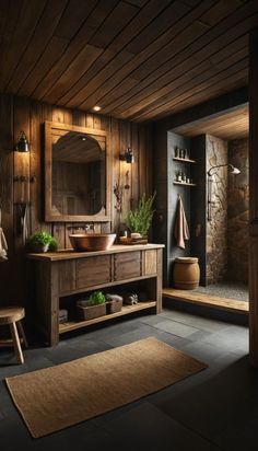 Earthy and Elegant Rustic Bathroom with a Stone Shower