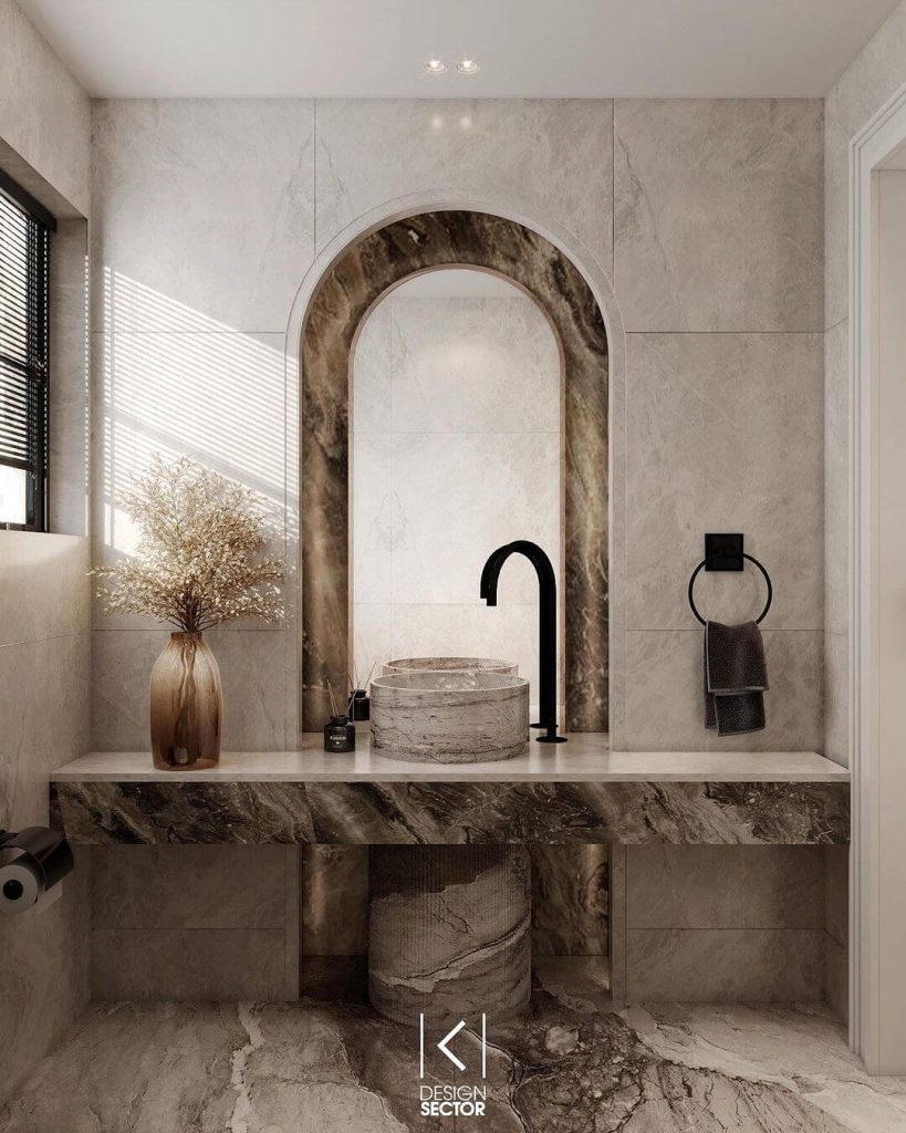 Elegant Arched Vanity with Stone Sink