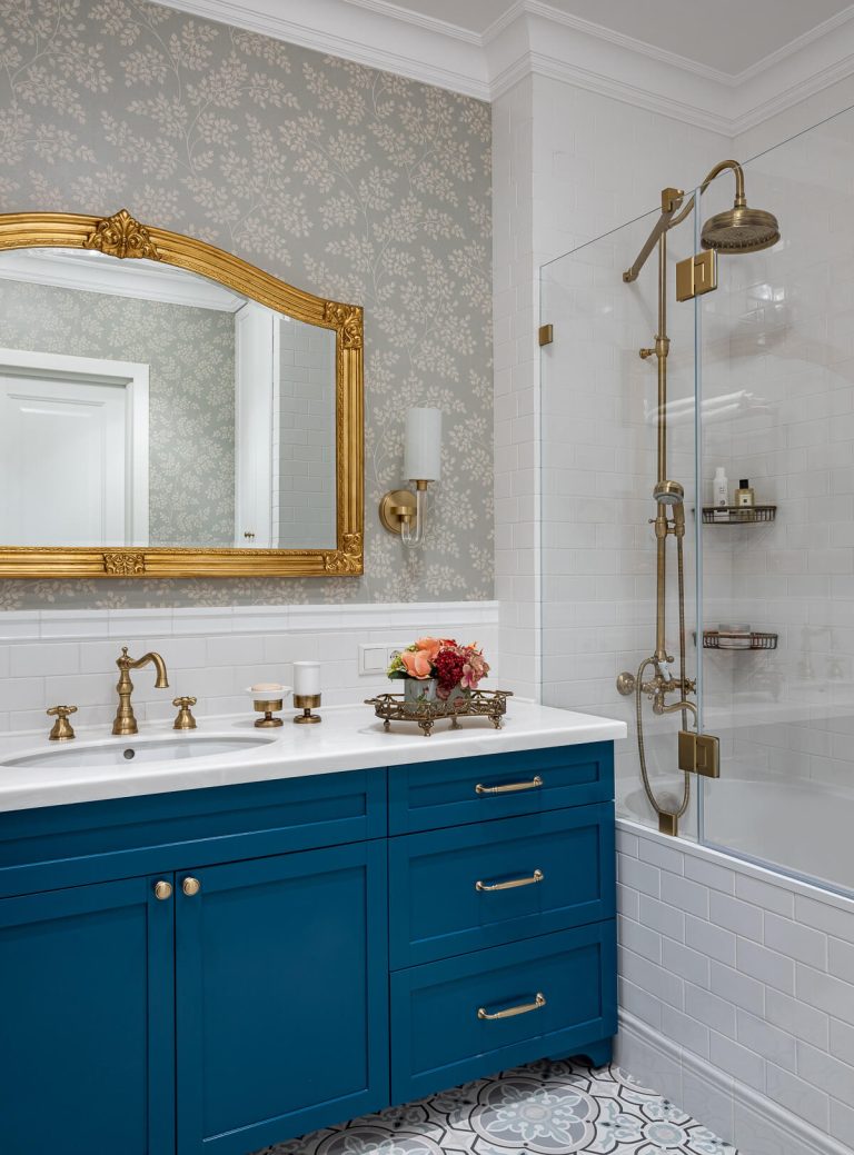 Elegant Blue Vanity with Gold Accents