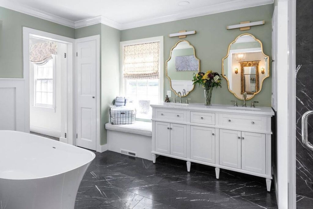 Elegant Sage Green Wainscoting with Marble Accents