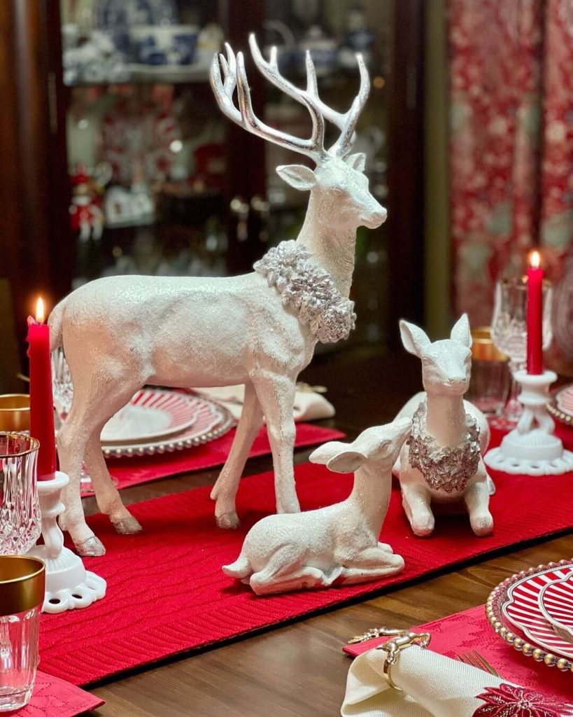 Elegant White Deer Centerpiece with Red Accents