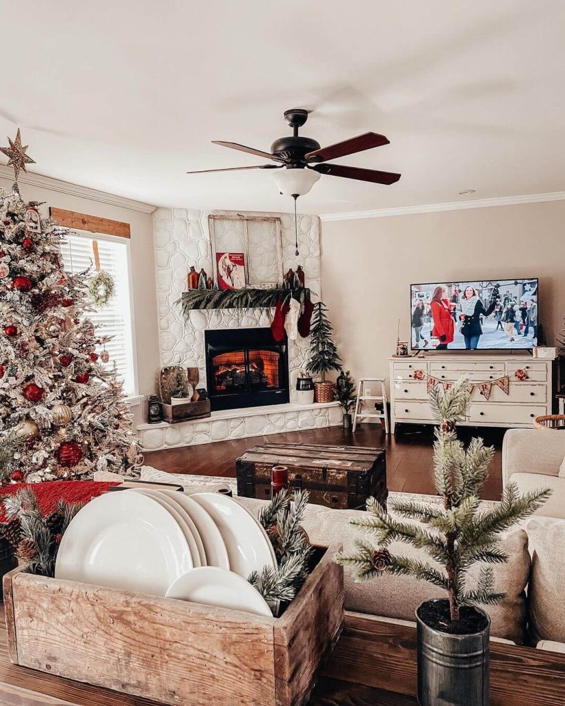 Farmhouse Style with Red and Green Christmas Accents