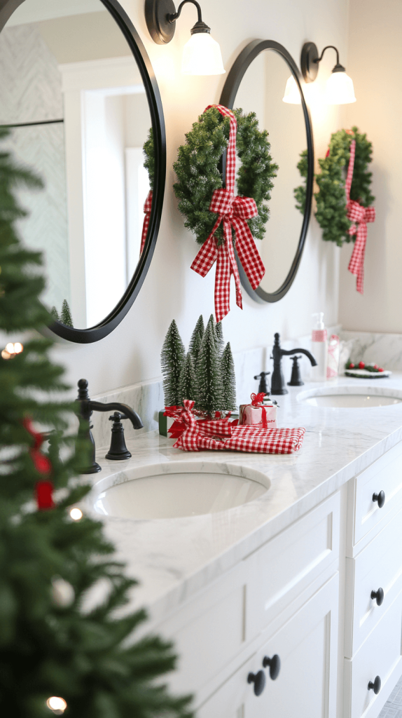 Festive Elegance with Wreaths and Gingham Bows