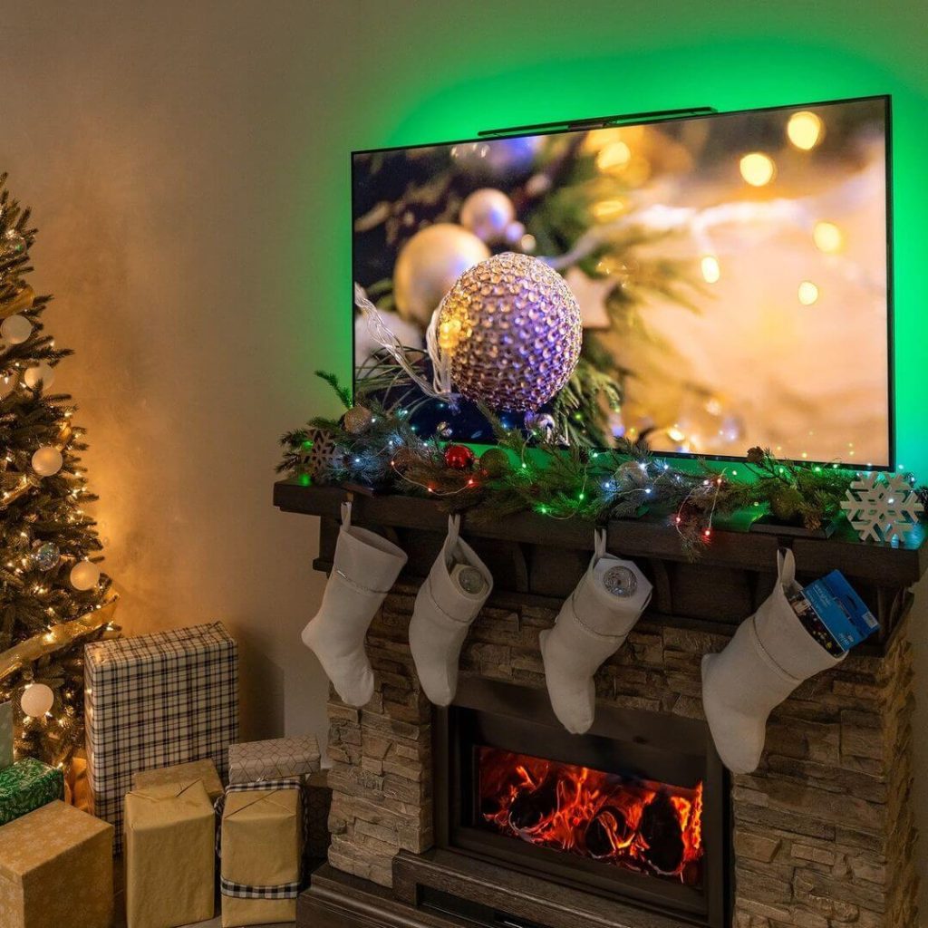 Festive Fireplace Christmas TV Stand Decor