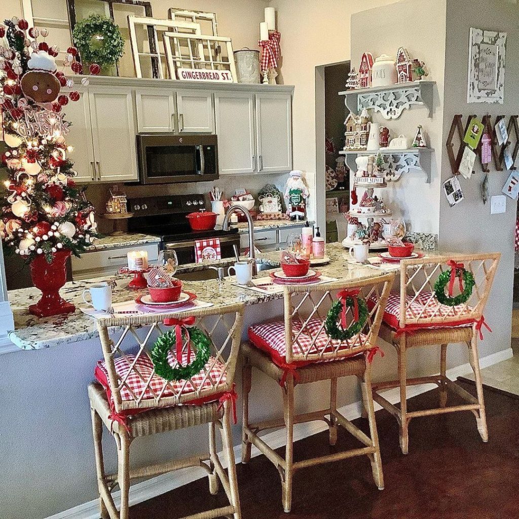 Festive Kitchen Corner with Red and White Accents