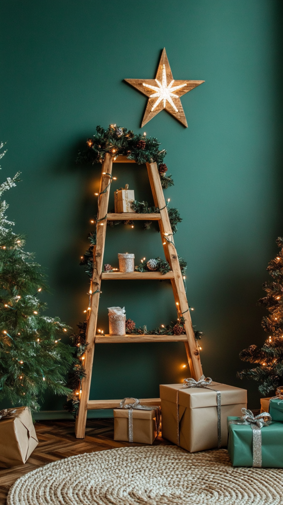 Festive Ladder Tree with Soft Twinkling Lights and Wrapped Presents