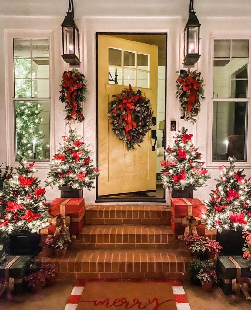 Festive Red and Green Front Porch Decor