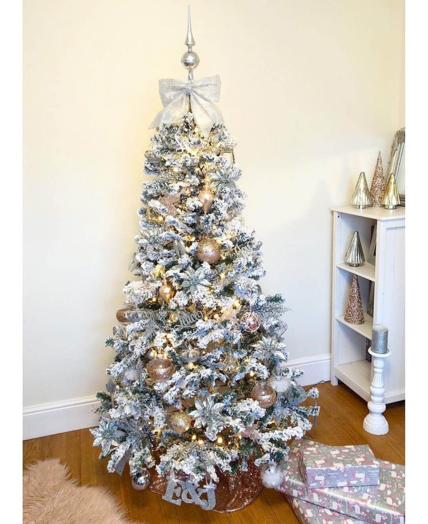 Frosted Rose Gold and Silver Christmas Tree