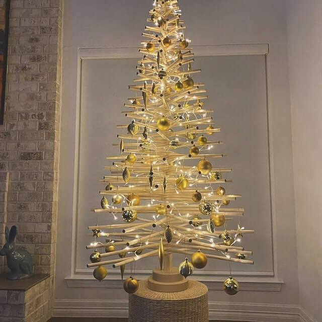 Golden Lit Wooden Christmas Tree