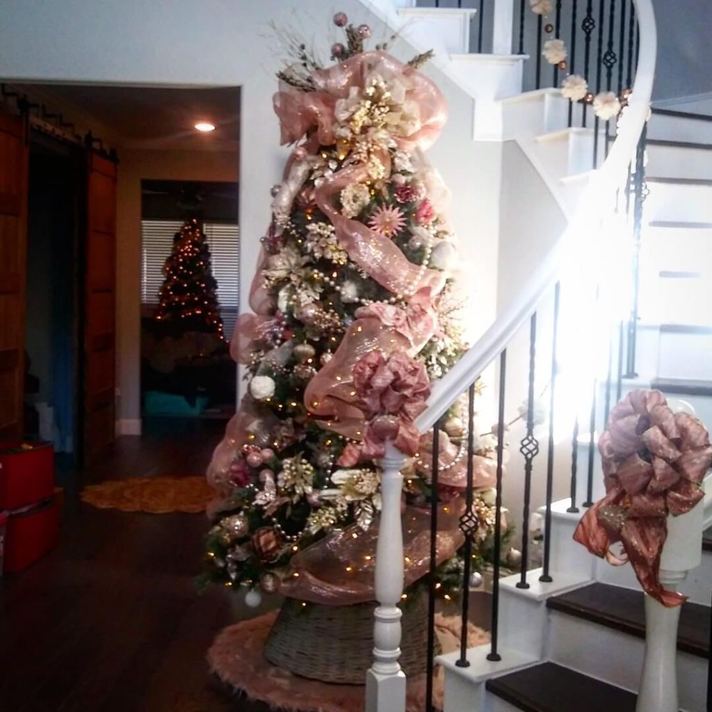 Grand Rose Gold Christmas Tree with Staircase Decor