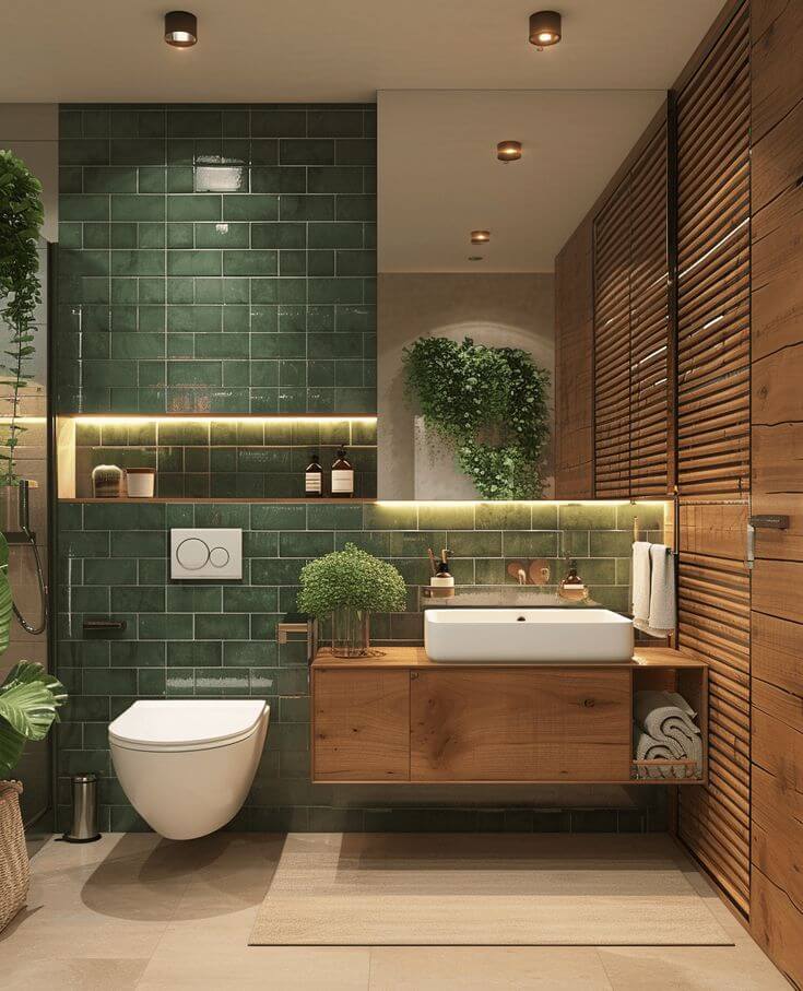 Green Tiles and Natural Wood Accents