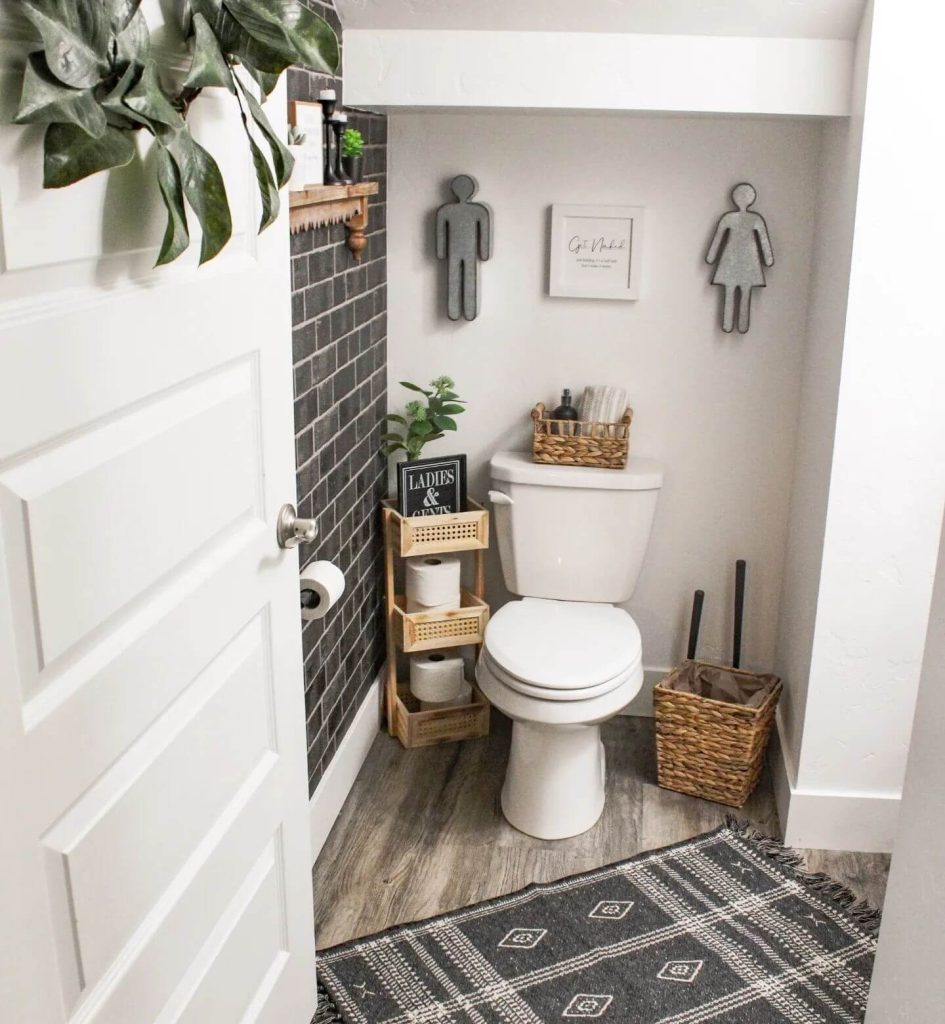 Industrial-Style Wall Decor in Small Toilet Space